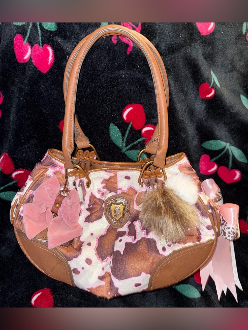 🎀 NWT Custom Juicy Couture Pink Drip Juicy Romance Cow Satchel Shoulder Bag 🎀